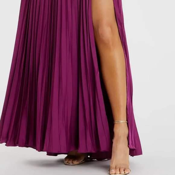 Purple Pleated High Neck Raglan Long Sleeve Side Slit Gown Womens Dress Leena - Picture 4 of 10